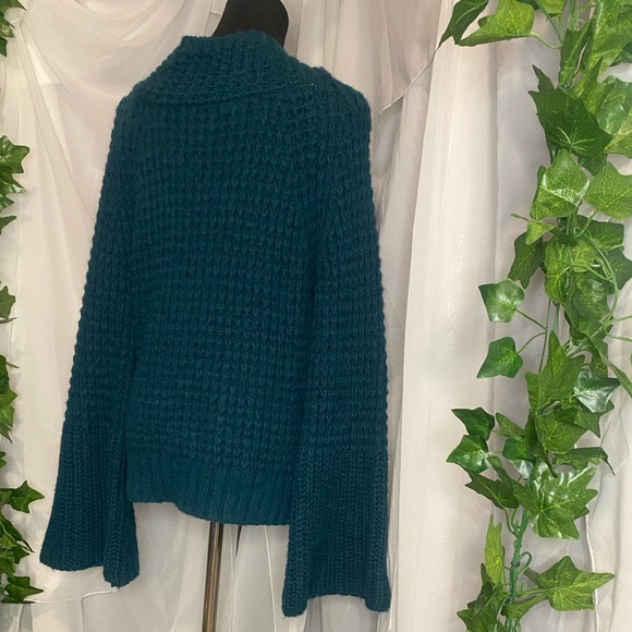 Maeve Anthropologie Deep Teal Cowl Neck Sweater with Wide Sleeves - Picture 3 of 5